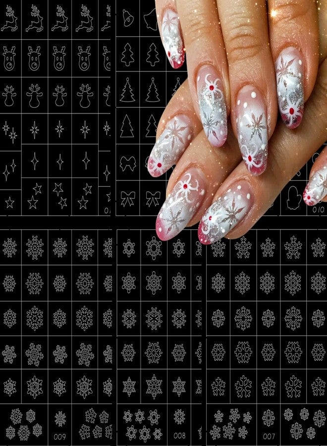 LRKNNO Christmas Nail Stickers Christmas Airbrush Stencils Stickers 3D Self-Adhesives Xmas Tree Hat Elk Hollow Design French Nail Guides Snowflake Nail Art Stencils Decal for Women DIY Manicure Tools 6Sheets - Image 1